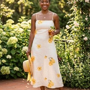 Reformation Cream Midi Dress with Yellow Floral Print